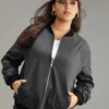 Plain Pocket Patchwork Zipper Bomber Jacket -Clothing Shop 761437945 fw