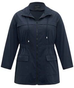 Hooded Drawstring Zipper Elastic Waist Coat -Clothing Shop 761519781 wh