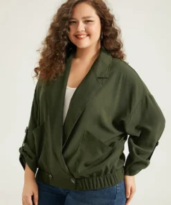 Lapel Collar Solid Gathered Tab Sleeve Jacket -Clothing Shop 761522732 eu