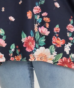 Floral Print Crew Neck Asymmetrical Hem T-shirt -Clothing Shop 761860172 xn