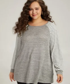 Striped Raglan Sleeve Patched Split Side T-shirt -Clothing Shop 762305934 mr 50a59662 29f5 4568 b2f7 ae374930703b