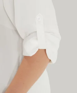 Anti-Wrinkle Plain Button Through Shirt Collar Tab Sleeve Blouse -Clothing Shop 762520275 qp