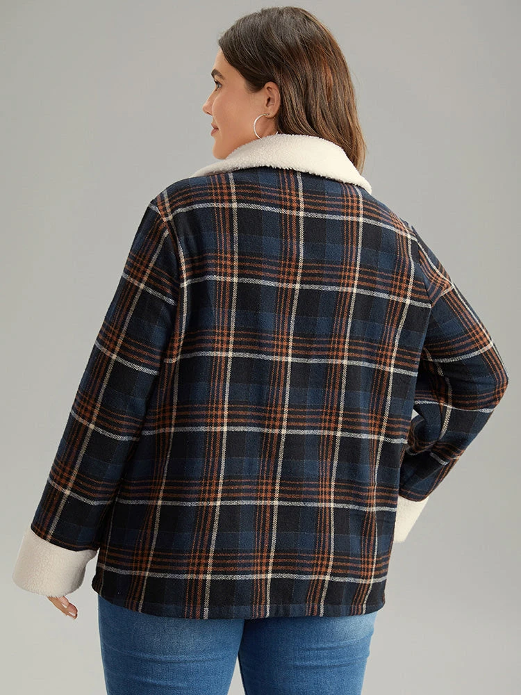 Plaid Fuzzy Trim Pocket Zipper Fly Jacket 4 Plaid Fuzzy Trim Pocket Zipper Fly Jacket - Image 2