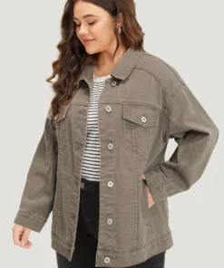 Solid Denim Button Fly Flap Pocket Light Wash Jacket -Clothing Shop 763185999 xz