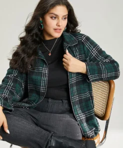 Plaid Lapel Collar Pocket Zipper Fly Jacket -Clothing Shop 763508582 hk 287b40c1 9312 46d1 9ddc fe3fecae19b0