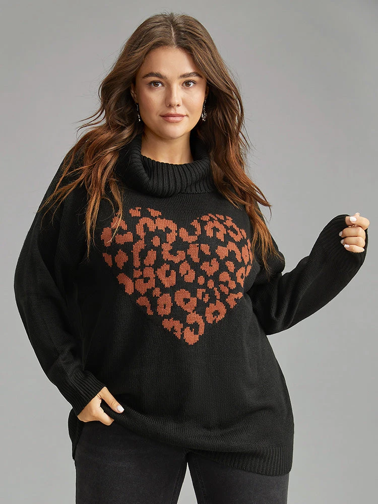 Hreat Print Contrast Turtle Neck Pullover 3 Hreat Print Contrast Turtle Neck Pullover