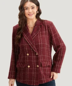 Halloween Plaid Tweed Button Up Pocket Lapel Collar Blazer -Clothing Shop 763762035 bq