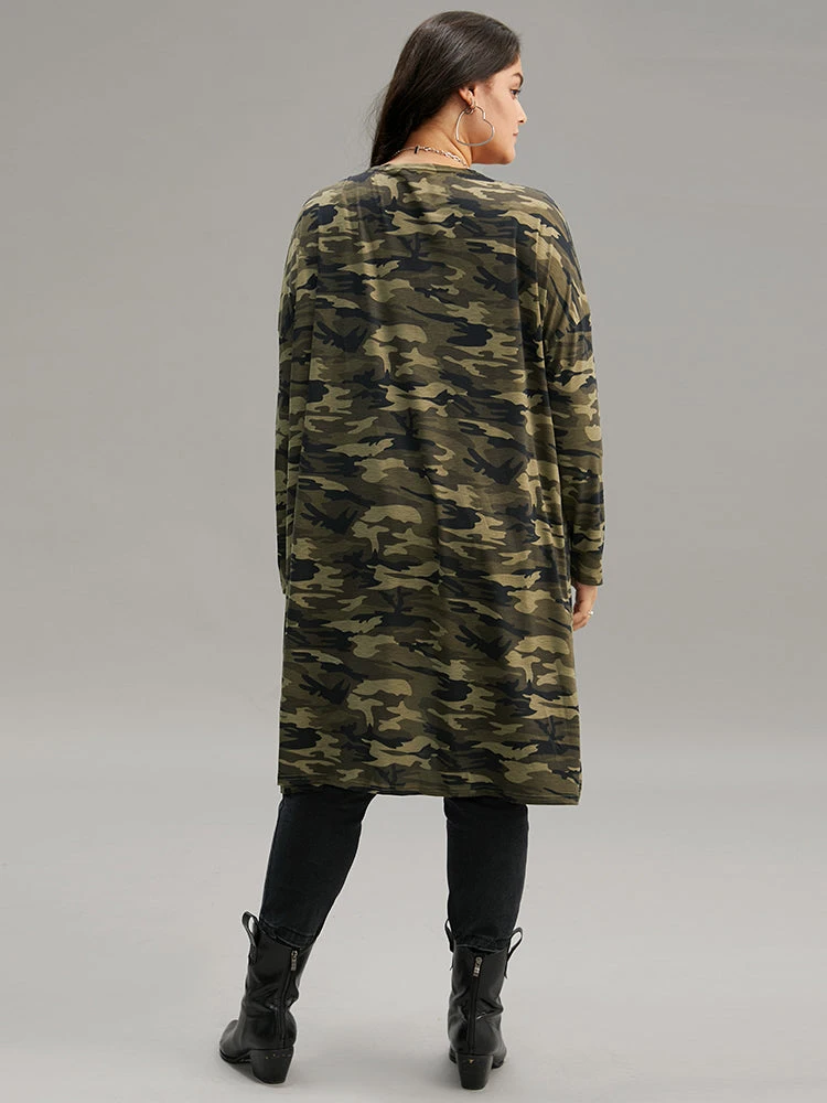 Camo Print Drape Open Front Pocket Coat 4 Camo Print Drape Open Front Pocket Coat - Image 2