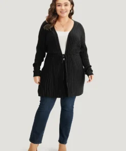 Rib Knit Drawstring Split Side Tunic Cardigan -Clothing Shop 763905914 rb 032f040c 0714 4214 aeec b2ee8f8eb0e7
