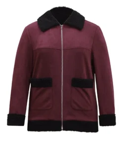 Fuzzy Trim Patched Pocket Zipper Jacket -Clothing Shop 764026596 wc