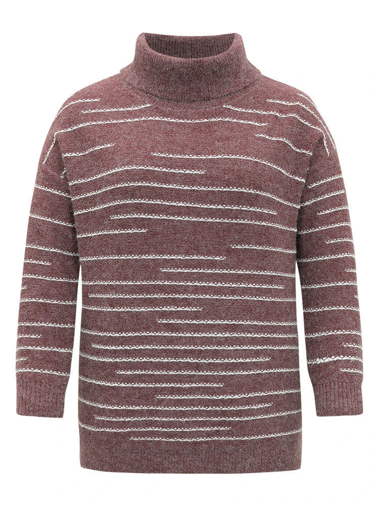Striped Heather Turtleneck Split Hem Pullover 11 Striped Heather Turtleneck Split Hem Pullover - Image 9