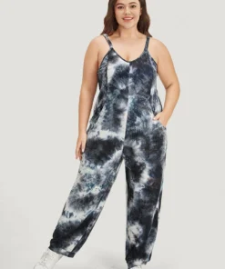 Tie Dye Pocket Patchwork Cami Jumpsuit