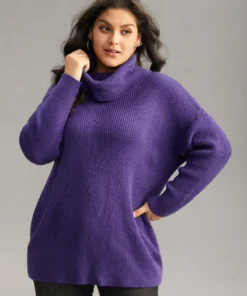 Plain Turtleneck Texture Elastic Cuffs Pullover 16 Plain Turtleneck Texture Elastic Cuffs Pullover -Clothing Shop 765863694 vz