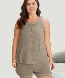 Contrast Button Through Seam Detail Sleep Tank Top 13 Contrast Button Through Seam Detail Sleep Tank Top -Clothing Shop 766150237 vu