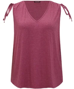 Plain V Neck Drawstring Shoulder Tank Top 17 Plain V Neck Drawstring Shoulder Tank Top -Clothing Shop 766467505 he