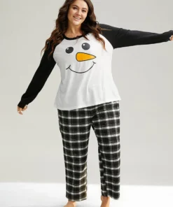 Christmas Snowman Round Neck Raglan Sleeve Sleep Top -Clothing Shop 766662095 ui