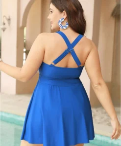 Ruched Sculpt Waist Crossover Adjustable Straps Swim Dress -Clothing Shop 76775150 tz