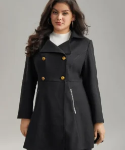 Lapel Collar Metal Detail Zipper Pocket Coat -Clothing Shop 767767424 ws