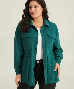 Plain Corduroy Pocket Button Up Drawstring Gathered Coat -Clothing Shop 767951425 hu 75928048 de3c 42f6 95f8 8e5fd24eba62