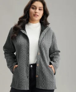 Contrast Cable Knit Pocket Hooded Jacket -Clothing Shop 768193411 cf