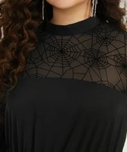 Halloween Anti-Wrinkle Spider Web Crochet Lace Mesh Jumpsuit -Clothing Shop 768299393 wr