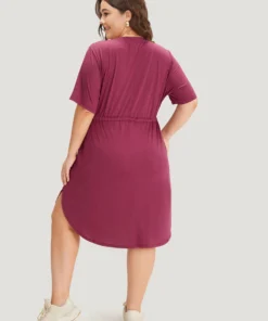 Supersoft Essentials Plain Pocket Curved Hem Drawstring V Neck Dress -Clothing Shop 768375768 aw 60ce6d4b b2d7 4de9 8863 3a949cf76db4