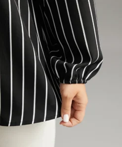 Striped Shirt Collar Lantern Sleeve Blouse -Clothing Shop 768538745 ro
