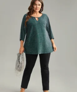 Glitter Keyhole Batwing Sleeve Blouse -Clothing Shop 768769987 np
