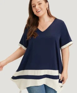 Anti-Wrinkle Two Tone Hanky Hem Blouse