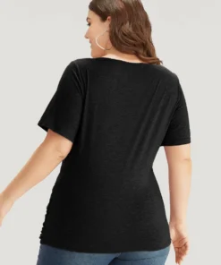 Solid Heather Overlap Collar Gathered T-shirt 38 Solid Heather Overlap Collar Gathered T-shirt -Clothing Shop 769154513 jd 5981b6d3 5d03 4a01 bd64 0e98705e1b14