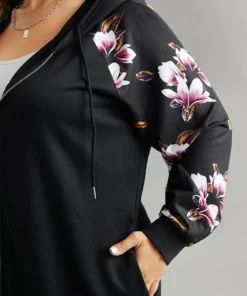 Floral Zipper Hooded Patchwork Raglan Sleeve Sweatshirt 16 Floral Zipper Hooded Patchwork Raglan Sleeve Sweatshirt -Clothing Shop 769494625 tm