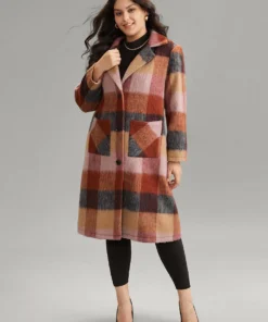 Contrast Plaid Patched Pocket Maxi Coat -Clothing Shop 76974346 jh
