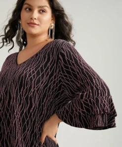 Lurex Layered Ruffle Sleeve Patchwork Blouse -Clothing Shop 770558766 pc