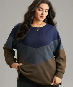 Colorblock Rib Knit Drop Shoulder Sweatshirt -Clothing Shop 771120348 cy