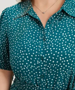 Polka Dot Belted Puff Sleeve Shirt Collar Jumpsuit -Clothing Shop 77122675 ys 4c621f41 f943 4b4e af4b 63de435f460d