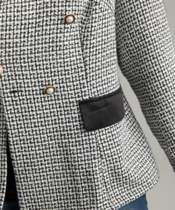 Houndstooth Lapel Collar Button Detail Blazer -Clothing Shop 771296606 oa