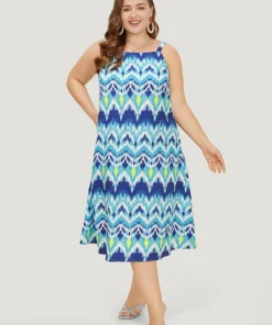 Bandana Geometric Ruffles Hem Pocket Spaghetti Strap Dress