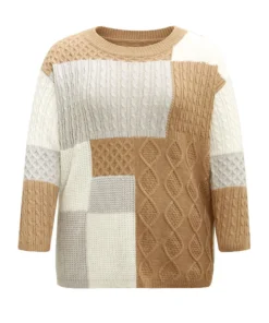 Cable Knit Colorblock Patchwork Pullover -Clothing Shop 771518657 xa