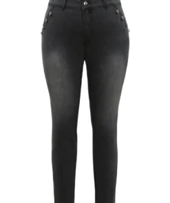 Black Wash Button Detail Skinny Jeans -Clothing Shop 771739761 wo