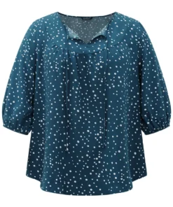 Polka Dot Knot Neck Arc Hem Blouse -Clothing Shop 771927384 uc