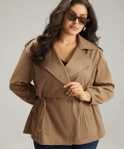 Solid Lapel Collar Drawstring Button Detail Coat 17 Solid Lapel Collar Drawstring Button Detail Coat -Clothing Shop 772169445 pe