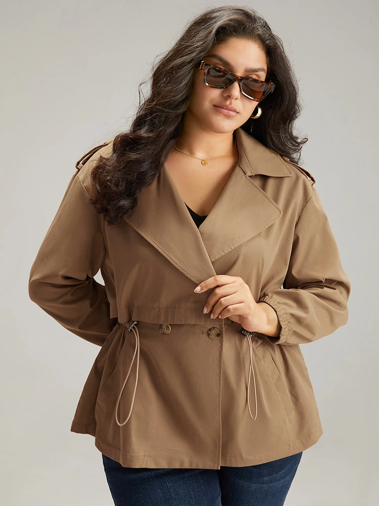 Solid Lapel Collar Drawstring Button Detail Coat 7 Solid Lapel Collar Drawstring Button Detail Coat - Image 5