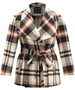 Plaid Belted Lapel Collar Pocket Coat -Clothing Shop 772390007 hc