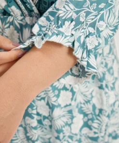 Floral Print Pocket Surplice Neck Ruffle Trim Dress -Clothing Shop 77248592 ui