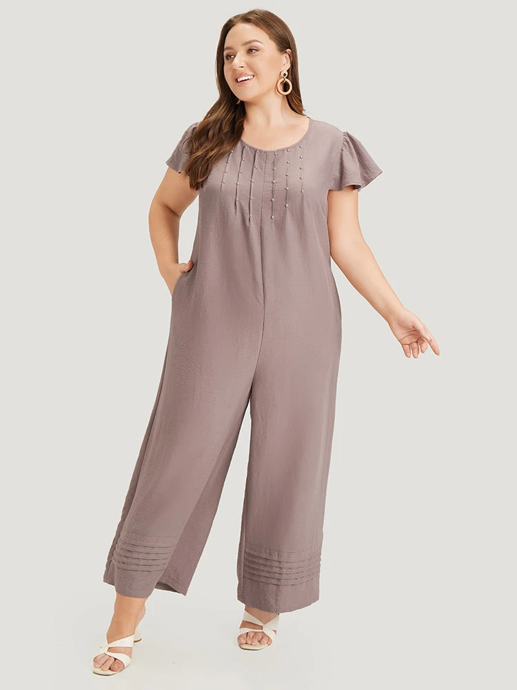 Plain Pleated Detail Rivets Pocket Zip Jumpsuit 5 Plain Pleated Detail Rivets Pocket Zip Jumpsuit - Image 3