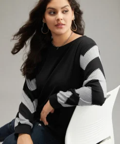 Geometric Patchwork Round Neck Sweatshirt -Clothing Shop 774157261 nt