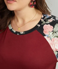 Floral Print Patchwork Raglan Sleeve T-shirt -Clothing Shop 774342558 oy