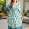 Floral Print Patchwork Square Neck Raglan Sleeve Dress -Clothing Shop 774511863 qn