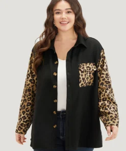 Leopard Patchwork Contrast Button Up Coat
