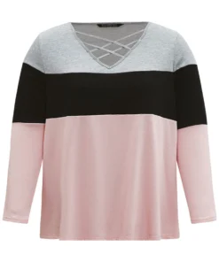 Colorblock Contrast Crisscross V Neck Sweatshirt -Clothing Shop 774708283 rt ce15d2b6 98fa 4eae ac3e b9c4b3a5d797